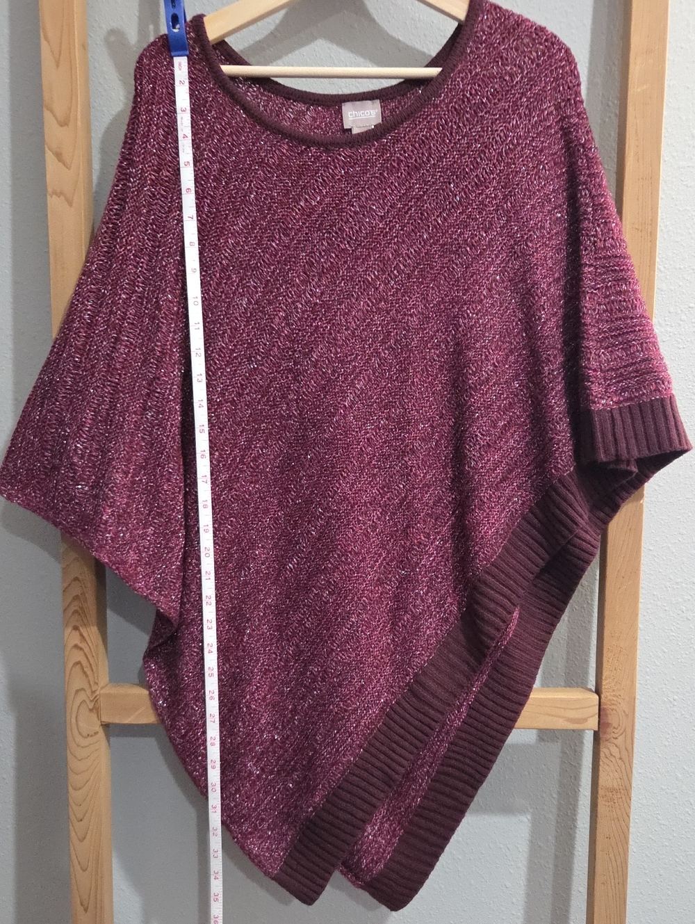 Chico's Metallic Knit Poncho with Rib Trim